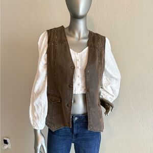 Outback Trading Co. Sierra Studded & Embroidered‎ Women’s Western Brown Vest